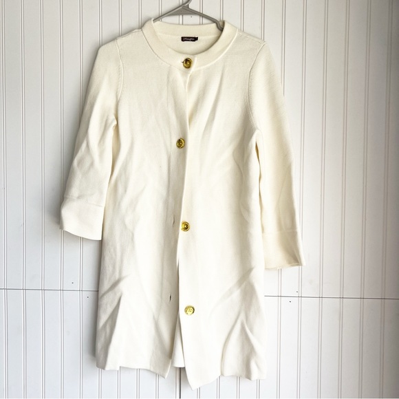 J. Mclaughlin Size S Ivory Cream Gold Buttons Long Sleeve Long Cardigan Coatigan - Picture 1 of 6